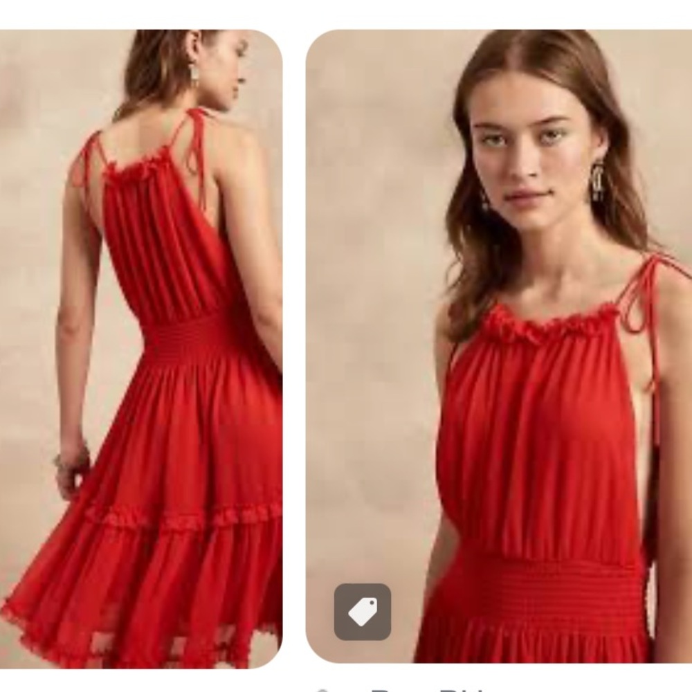 Tiered Mini Halter Dress in Red by Banana Republic in Size Small TALL